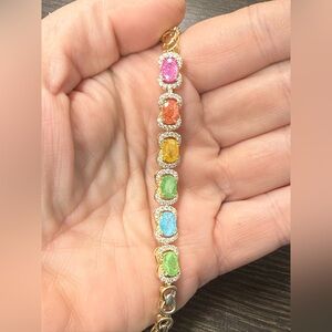 Pretty Bird Gold Bracelet with Colorful Gemstones